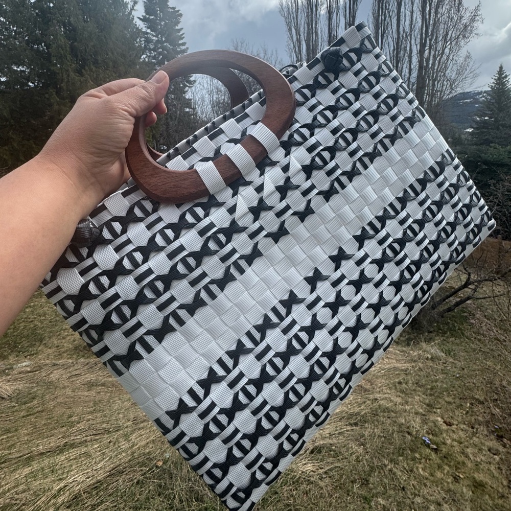 Stylish Black and White Woven Tote Bag